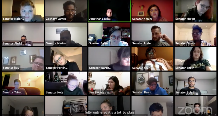Screenshot of the SGA meeting Wednesday, Nov. 4 held over Zoom. The Student Senate passed a bill setting aside $4,000 to purchase 200 flu shots for students. 