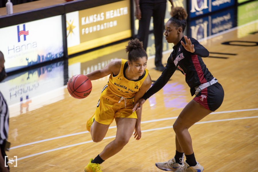 Wichita State junior Seraphine Bastin drives to the basket during the game against Temple on Feb. 5 at Koch Area.