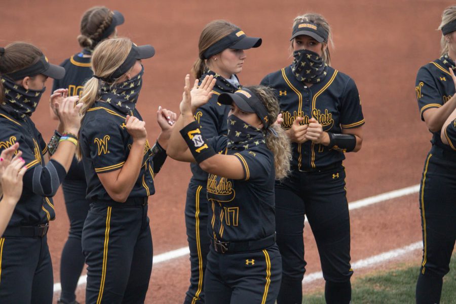 Wichita State freshman Madyson Espinosa is introduced during the game against Oklahoma State at Wilkins Stadium on April 27, 2021.