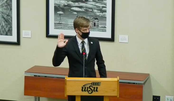 Senator Jacob Tubach is sworn in as speaker of the senate Wednesday.