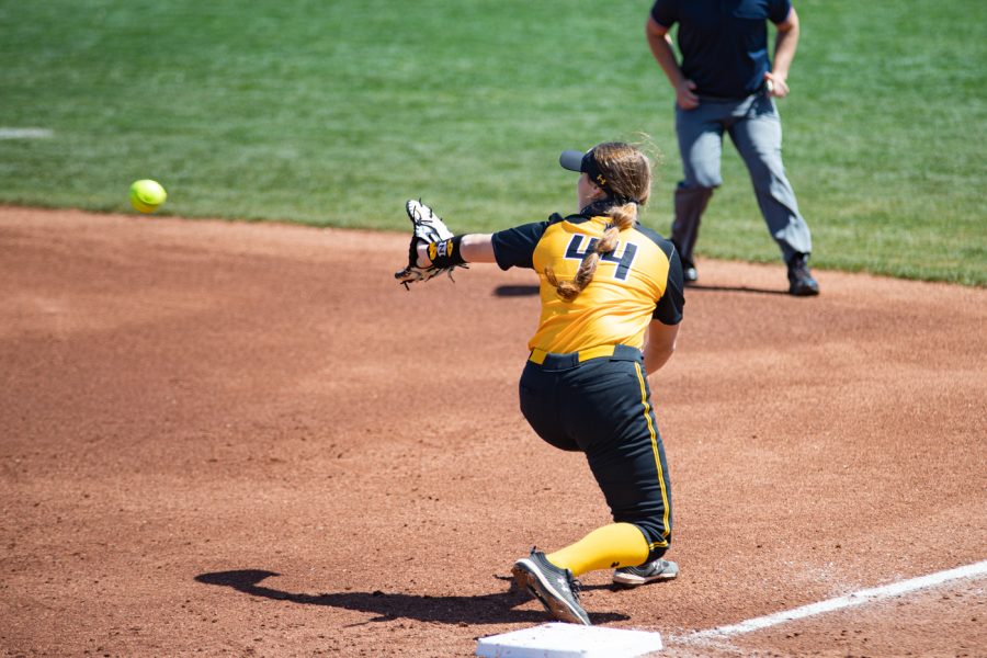 Wichita State freshman Camryn Compton catches the ball during the game against South Florida at Wilkins Stadium on April 25.