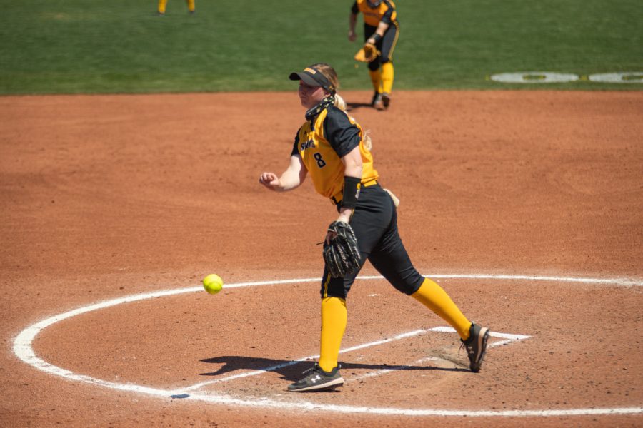 Wichita State junior Caitlin Bingham pitches during the game against South Florida at Wilkins Stadium on April 25.