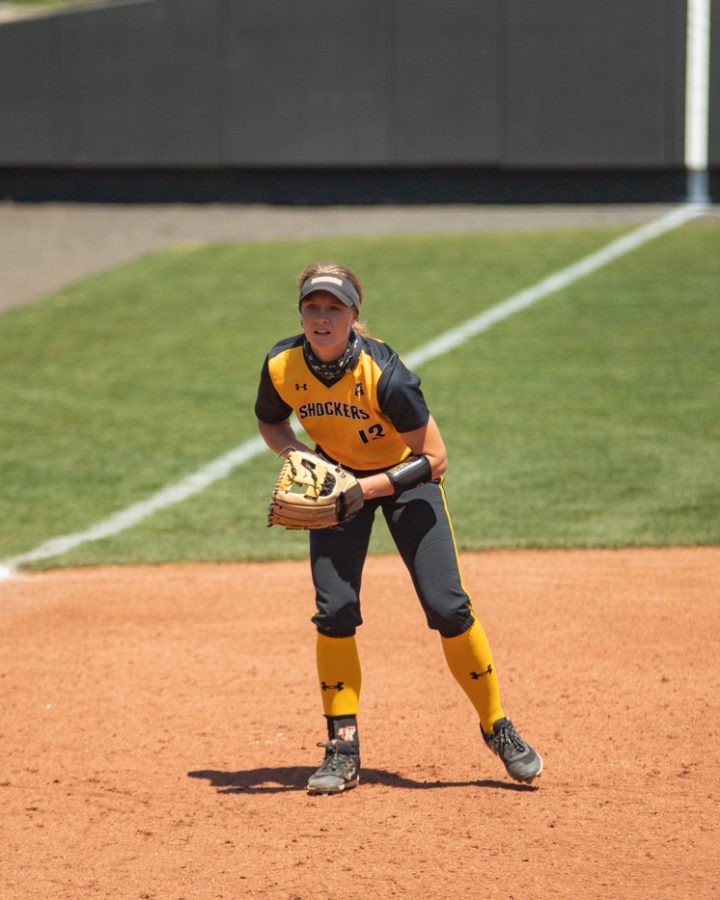 Wichita State senior Ryleigh Buck gets ready to catch during the game against South Florida at Wilkins Stadium on April 25.