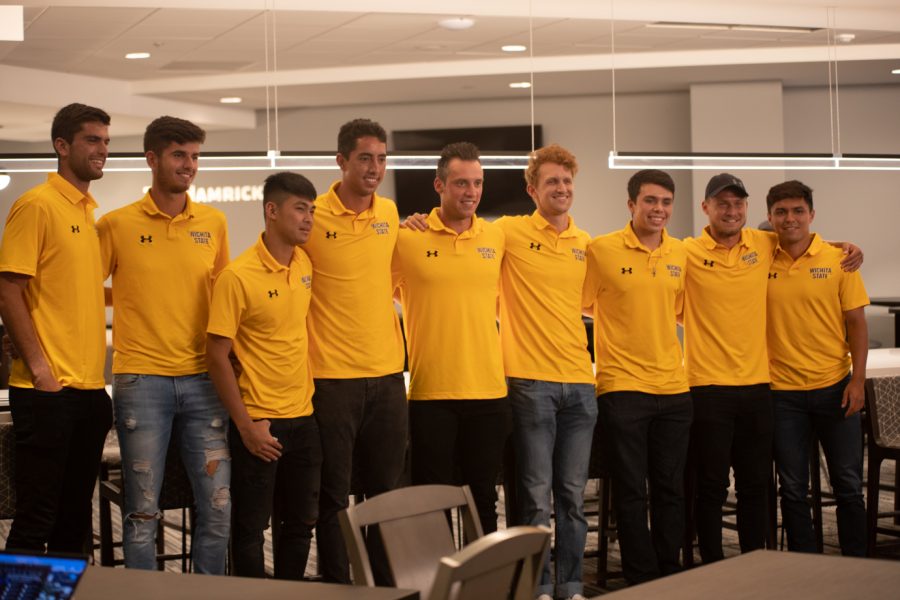 Wichita State men’s tennis team watching the 2021 NCAA Division I Mens Tennis Championship selection announcements on May 3, 2021.
