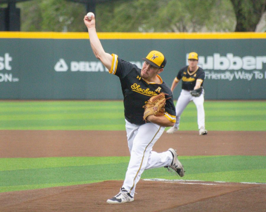 Freshman Jace Kaminska throws a pitch during Wichita States game against South Florida on May 14 inside Eck Stadium.