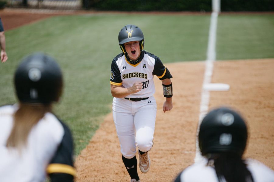 Wichita State freshman Addison Barnard runs home during the game against UCF on May 15.