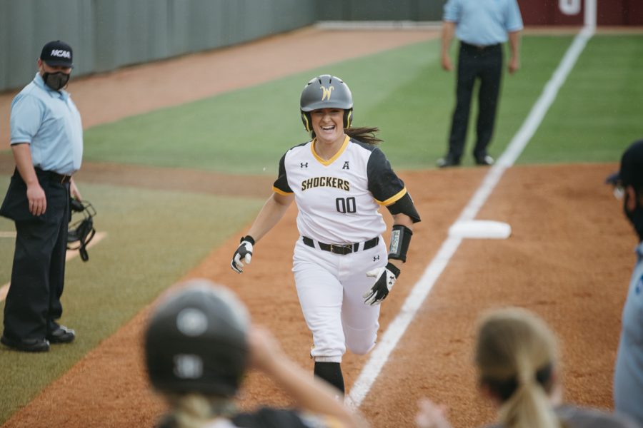 Wichita+State+senior+Madison+Perrigan+runs+home+during+the+game+against+Texas+A%26M+on+May+21.