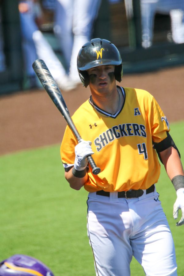 Wichita State freshman, Couper Cornblum watches the ball during a game against East Carolina at Eck Stadium on April 30