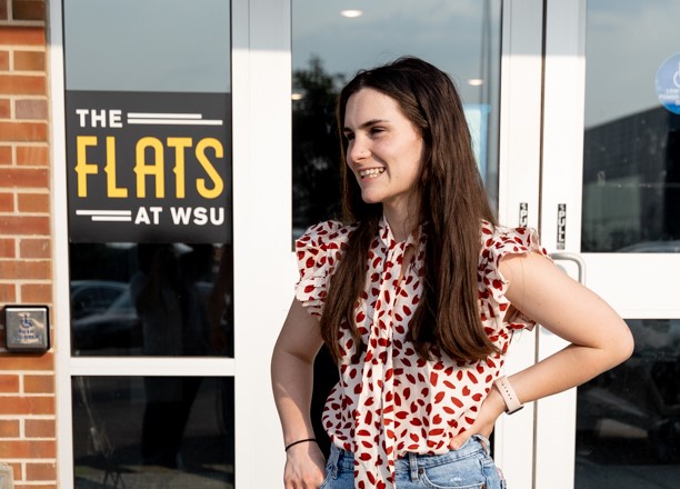 Wichita State student Alice Fitzgerald, president of The Green Group, talks about the new recycling bins to be placed in the Flats and the Suites at WSU on July 21, 2021.