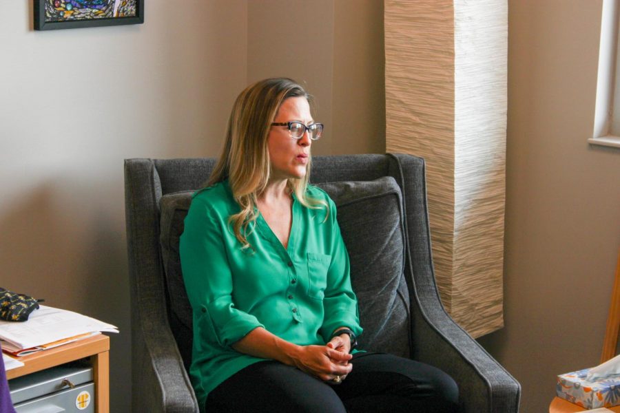 Dr. Jessica Provines, the director of counseling and prevention services, prepares to answer a question during an interview with The Sunflower inside of the Student Wellness Center on July 7.