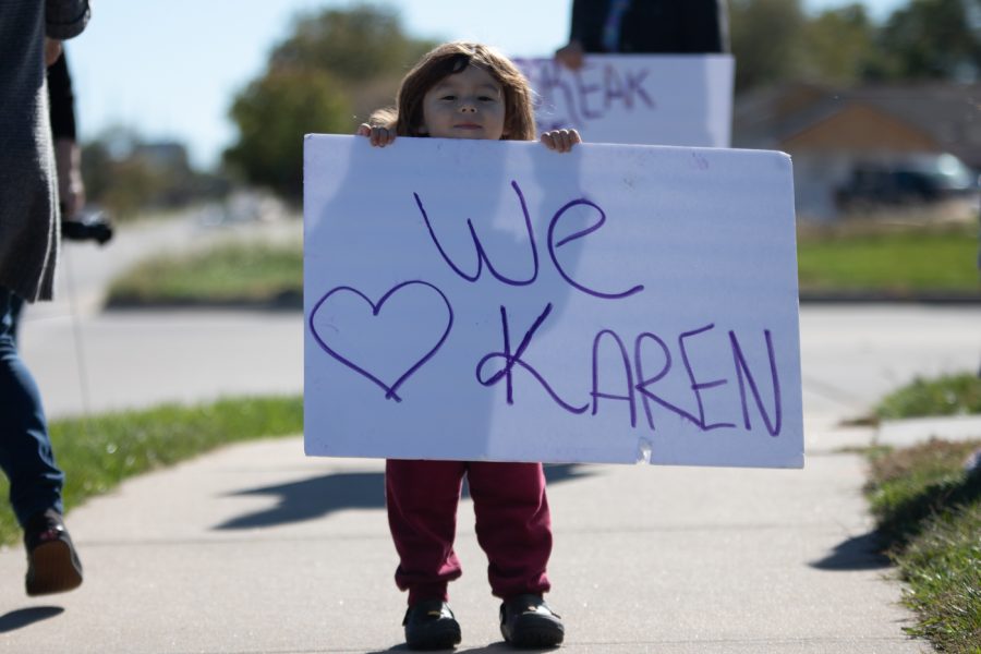 Child of Kristen Gowell shows fighting for what you believe in can begin at any age. The young boy danced and yelled as he supported Professor Countryman-Roswurm outside of the Mextroplex on Oct. 29.