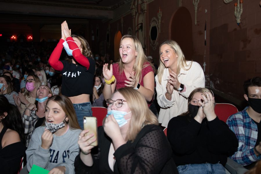 Alpha Phi members cheers on their sisters during Songfest. The event was held at the Orpheum Theatre on Nov 7.