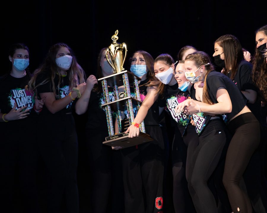 Delta Delta Delta sorority comes in first place with their Just Dance-themed performance. Songfest was held at the Orpheum Theatre on Nov 7.