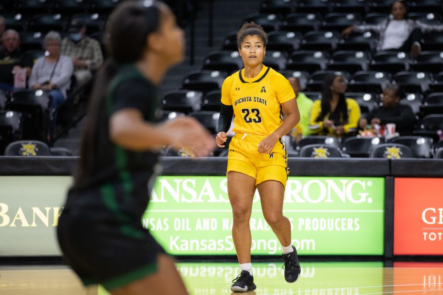 Seraphine Bastin looks towards the sideline during the game against Chicago State on Nov. 9 inside Charles Koch Arena.