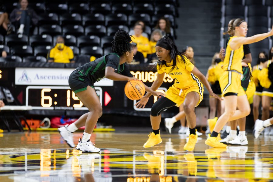 Mariah McCully defends the basketball during the game against Chicago State on Nov. 9 inside Charles Koch Arena.