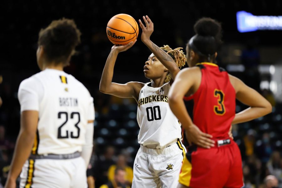 Junior Asia Strong shoots a free throw during the game against Grambling State on Dec. 11 inside Charles Koch Arena.