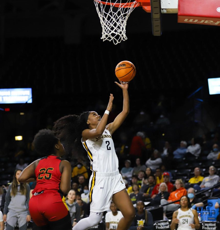 Senior Mariah McCully goes up for a layup during the game against Grambling State on Dec. 11 inside Charles Koch Arena.