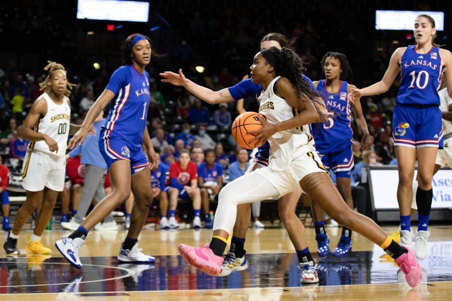 Senior Mariah McCully goes for a lay-up during the game against KU at Charles Koch Arena on Dec. 21.