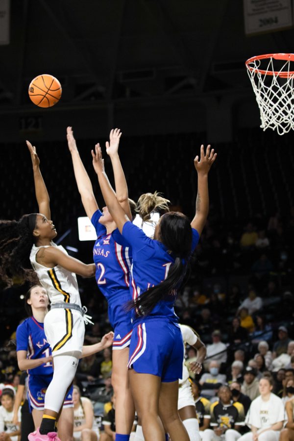 Senior Mariah McCully shoots during the game against KU at Charles Koch Arena on Dec. 21.