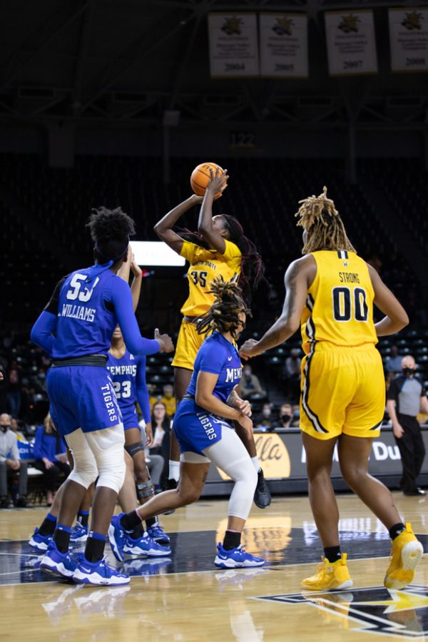 Junior Jane Asinde goes up for a two-pointer during the first half of the game against Memphis on Jan. 16.