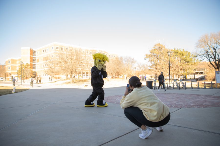 Social Media Intern for the Office of Admissions, Destanee Brigman-Reed, records WuShock for the WSU TikTok page on Jan. 24. Brigman-Reed took charge of most of the filming and content on the page.