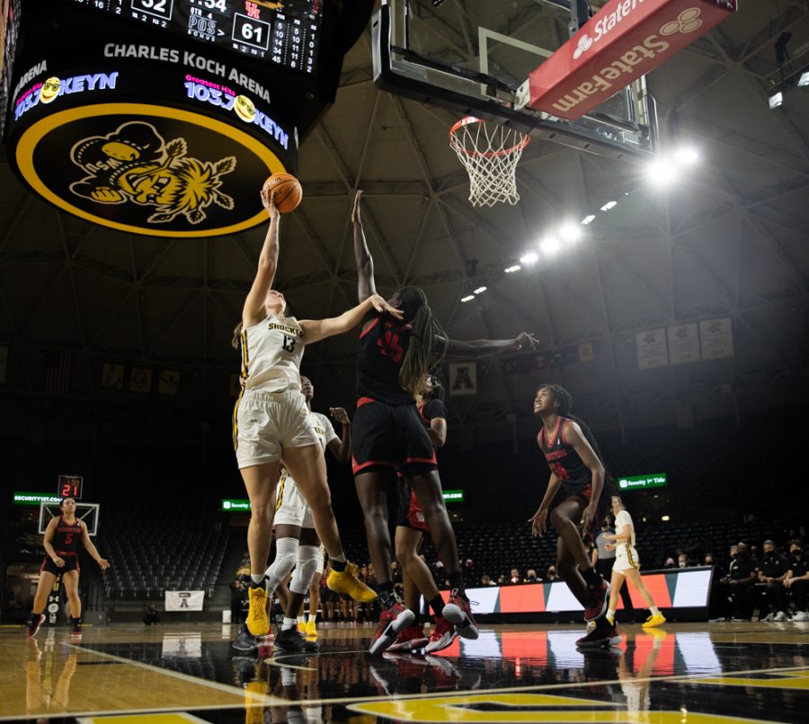 Freshman Ella Anciaux goes for a lay up during the game against Houston at Charles Koch Arena on Jan. 5.
