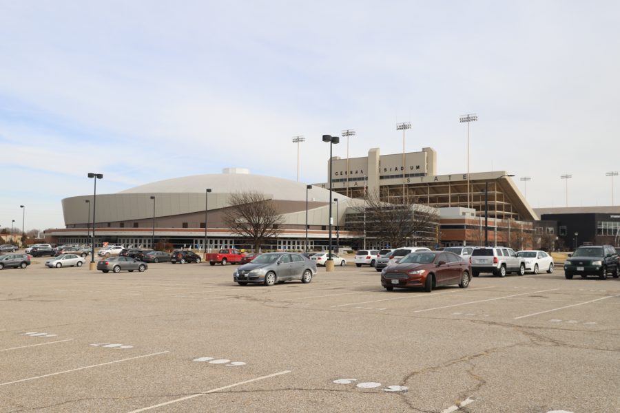 The West parking lot at Koch Arena is heavily used on gamedays.