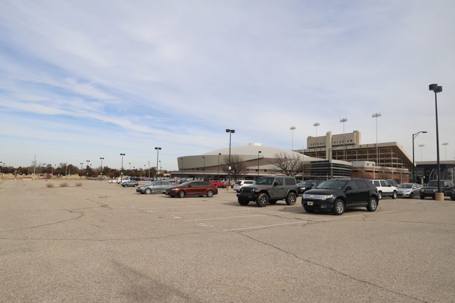 The West parking lot at Koch Arena is heavily used on gamedays.