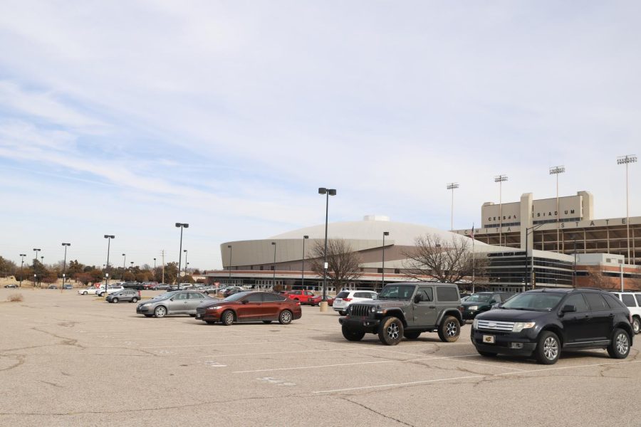 The Charles Koch Arena parking lot on Jan. 17, 2022. The parking lot is typically filled up on gamedays. 
