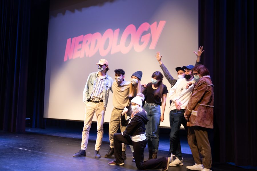 Friends with the Group name The Bonzos win the Nerdology gameshow, January 21st, 2022, at the CAC Theater on the Wichita State campus.
