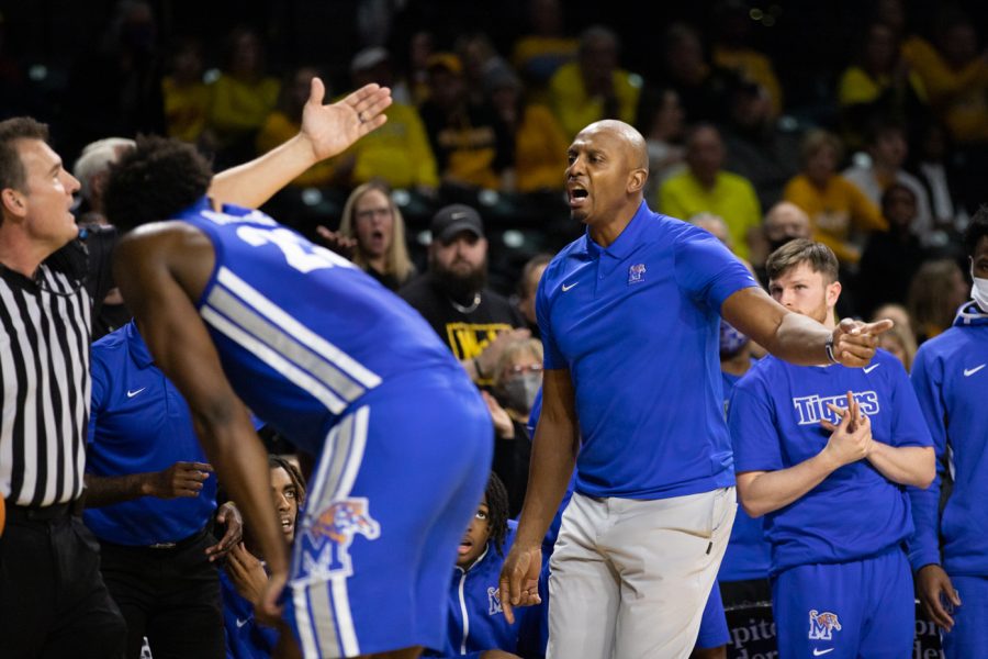 Memphis Head Coach Penny Hardaway tries to get the attention of a referee after the posession of the ball was given back to the Shockers.