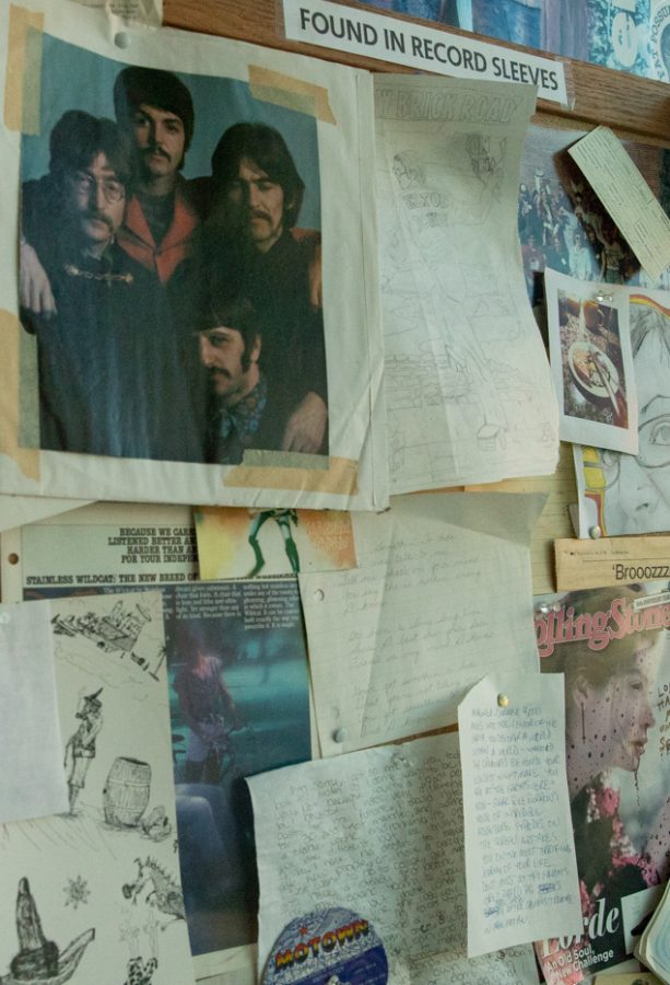 In the front of Spektrum Muzik items such as letters, drawings and photographs are hung in a featured section. The belongings were found inside of the record sleeves when employees looked though the records -- after they purchased the records.
