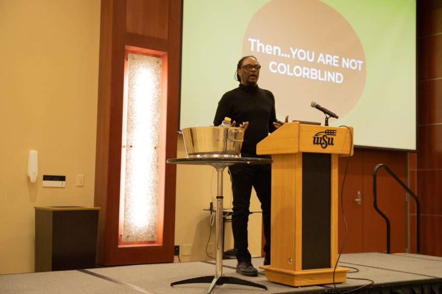 Lawrence Ross, author, historian and activist, speaks to students, staff and public figures about the nature of racism and discrimination on college campuses. Feb. 10th, 2022 at the Rhatigan Student Center.