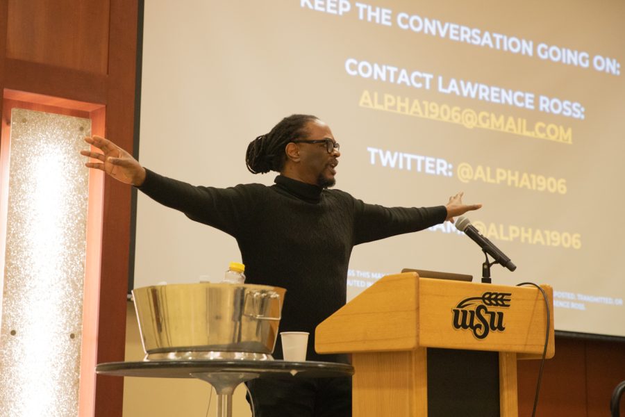 Lawrence Ross, author, historian and activist, speaks to students, staff and public figures about the nature of racism and discrimination on college campuses. Feb. 10th, 2022 at the Rhatigan Student Center.