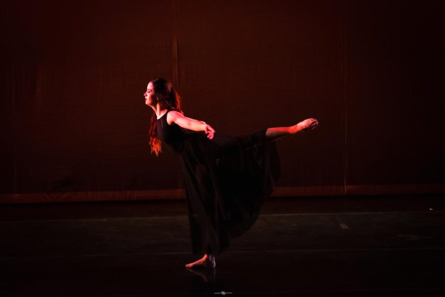 Senior Siena Radice dances at Spring 2022 concert by Wichita State Dance Department on Feb 23.
