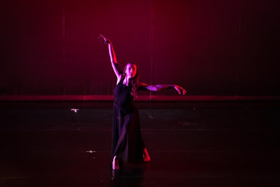 Sophomore Hannah Chandler dances at Spring 2022 concert by Wichita State Dance Department on Feb 23.