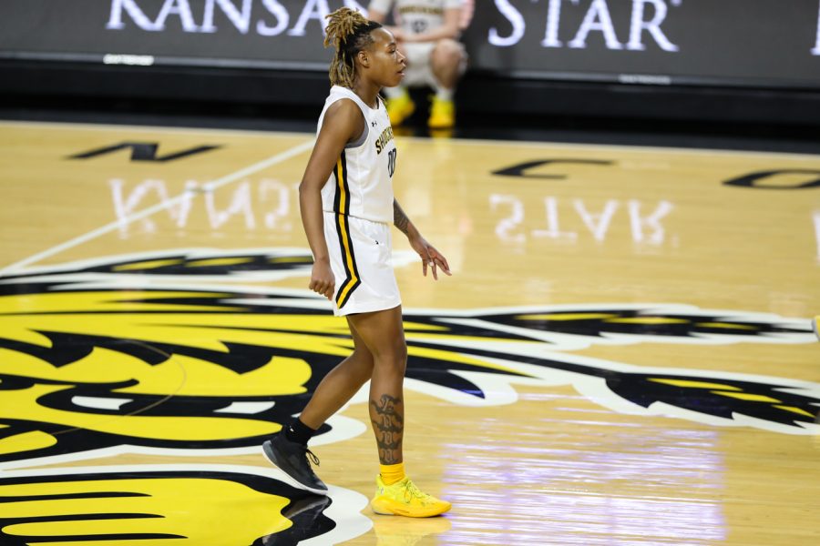Senior Asia Strong looks ahead during the game against Tulsa at Charles Koch Arena on Feb. 6.