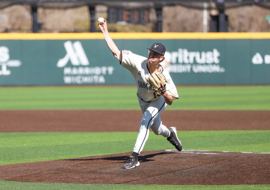 Robert Cranz throws a pitch during WSUs game against South Dakota State on March 13 inside Eck Stadium.