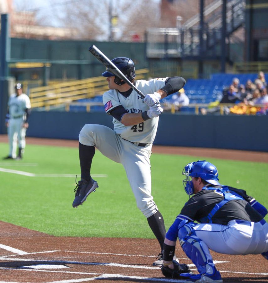 Payton Tolle prepares to swing during WSUs game against South Dakota State on March 13 inside Eck Stadium.
