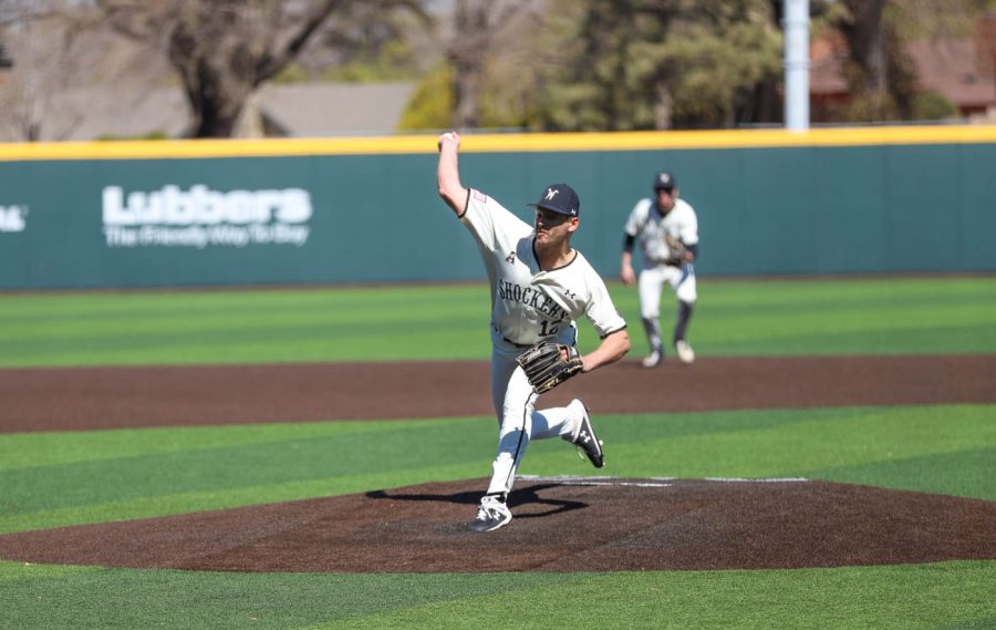 Ryan Stuempfig throws a pitch during WSUs game against South Dakota State on March 13 inside Eck Stadium.