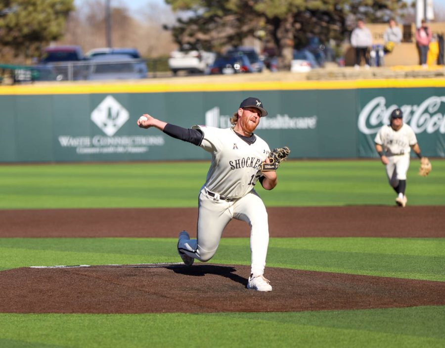Connor Holden throws a pitch during WSUs game against South Dakota State on March 13 inside Eck Stadium.