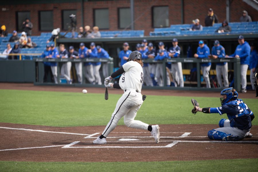 Sophomore Chuck Ingram bats at the home plate on March 27 in Eck Stadium.