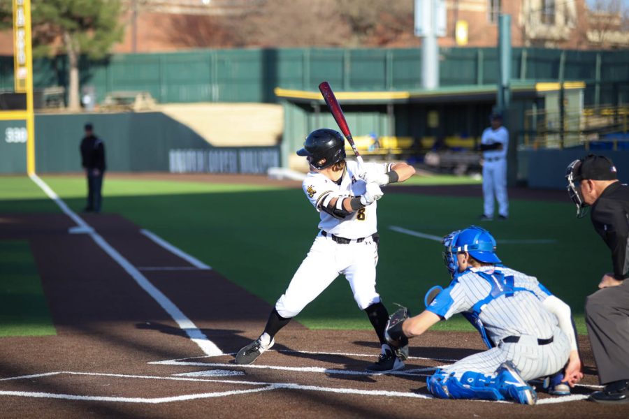 Brock Rodden waits for a pitch during WSUs game against Creighton on March 25 inside Eck Stadium.