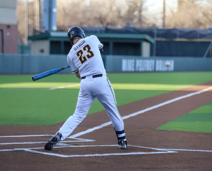 Seth Stroh takes a swing during WSUs game against Creighton on March 25 inside Eck Stadium.