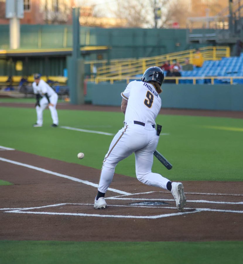 Chuck Ingram takes a swing during WSUs game against Creighton on March 25 inside Eck Stadium.