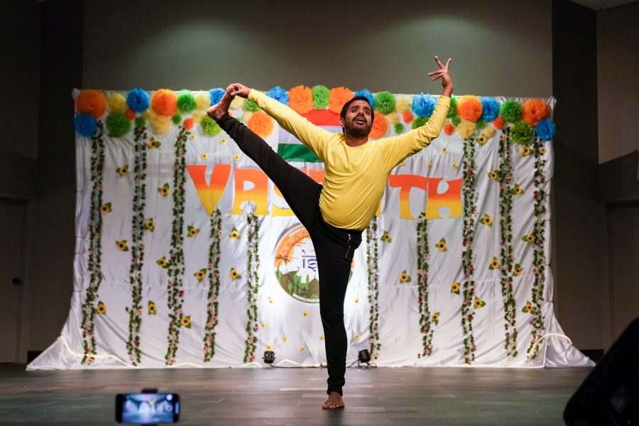 Masters student Kaustub performs a solo dance at Vasanth on Saturday April 23rd. The event was hosted by the Wichita State Indian Student Association at the Eugene M. Hughes Metropolitan Complex.