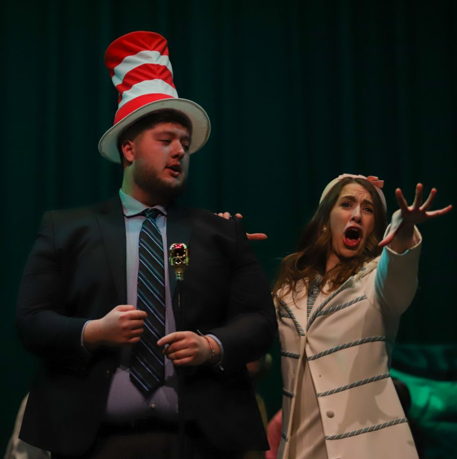 Beta Theta Pi and Gamma Phi Beta members, Anthony Colangelo and Anna Wade dress up as Huxley Hears a Who Mayor and his wife during the Hippodrome set up by Student Activities Council on April 8.