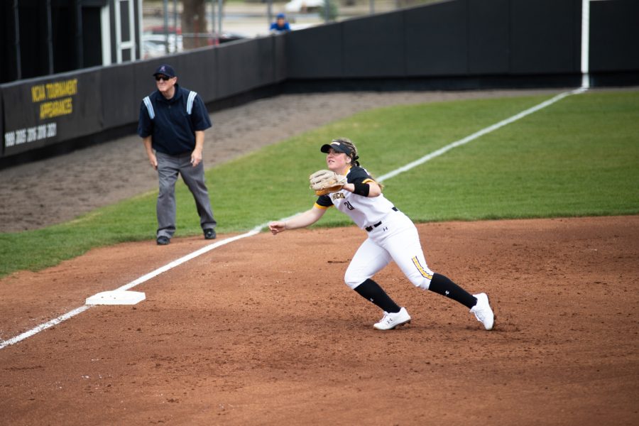 Freshman Krystin Nelson chases down a fly ball during her matchup against Tulsa on Apr. 3 in Wilkins Stadium.