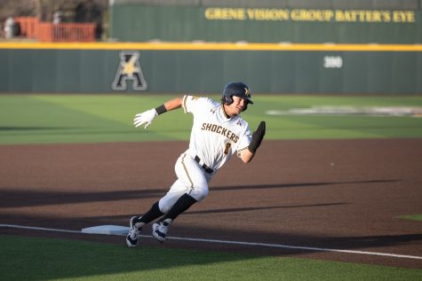 Sophomore Brock Rodden runs from third base to home plate against the Cincinnati Bearcats on April 15.