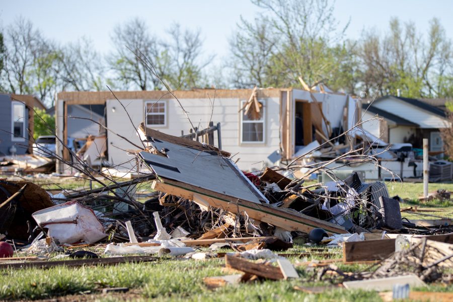 Wreckage from the tornado that touched down in Andover, Kansas, on Apr. 30. The tornado destroyed dozens of homes and businesses in the area.